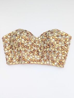 Guess Womens (XS) Beaded Rhinestone Crystal Embellished Strapless Bustier/Corset